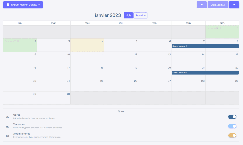 Calendrier garde classique