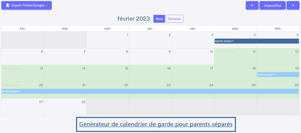 calendrier parents séparés 2023